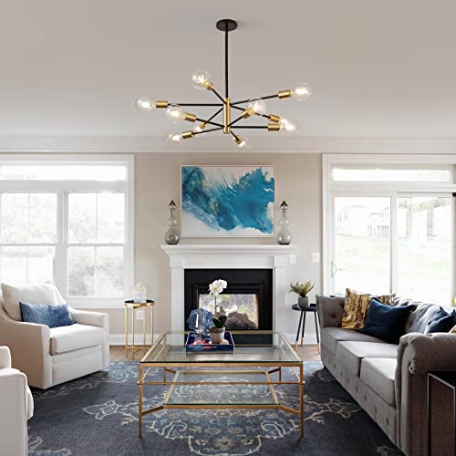 10-Light Modern Black and Gold Chandelier Pendant