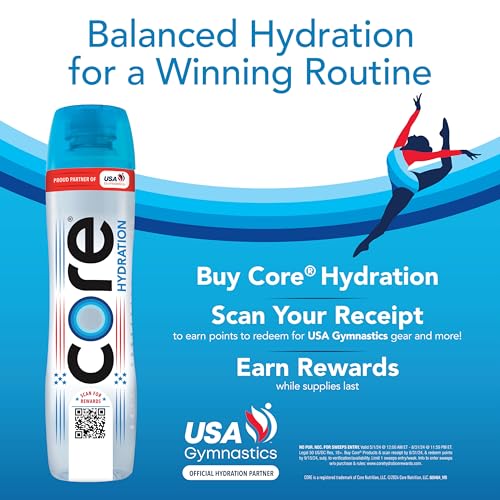 Core Hydration Perfectly Balanced Water, 30.4 fl oz bottle (Pack of 12), USA Gymnastics Official Hydration Partner