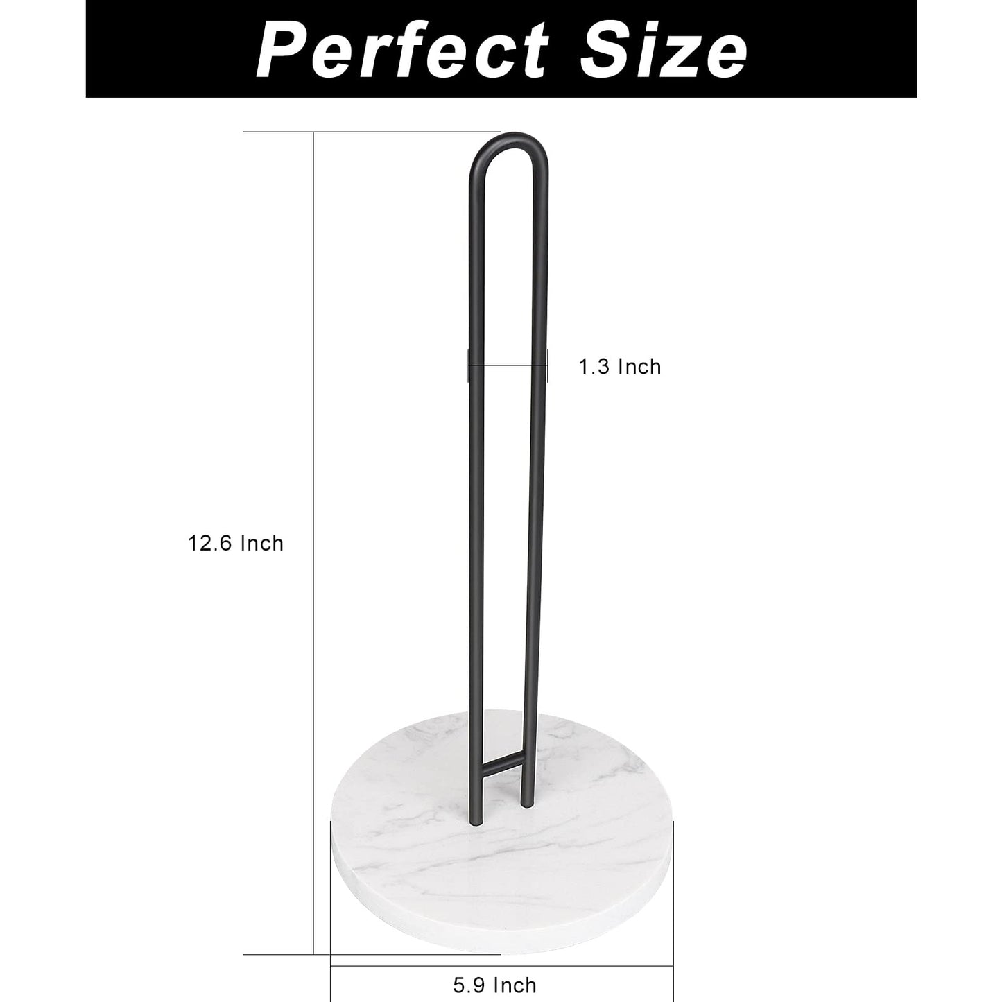 Winmien Simple Paper Towel Holder with Marble Base, Kitchen Standing Magnetic Paper Towel Roll Holder- for Bathroom Kitchen Countertop, Standard or Jumbo-Sized Roll Holder(Black)