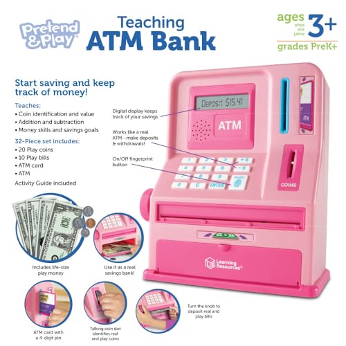 Learning Resources Pink ATM Bank Playset - 32 Pieces