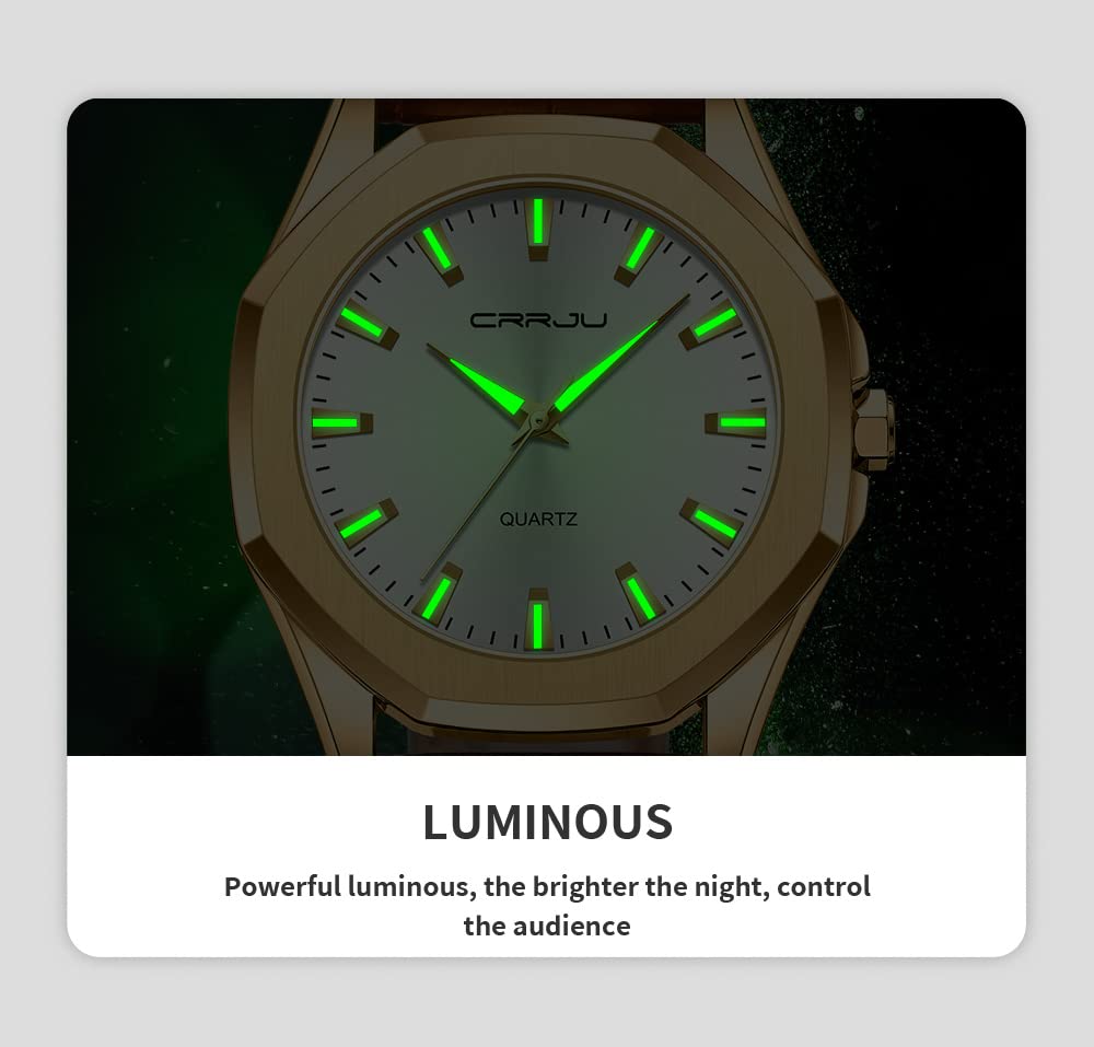 CRRJU Men's Golden Fashion Luxury Classical Leather Watches for Men Business Simple Luminous Analog Quartz Wristwatches