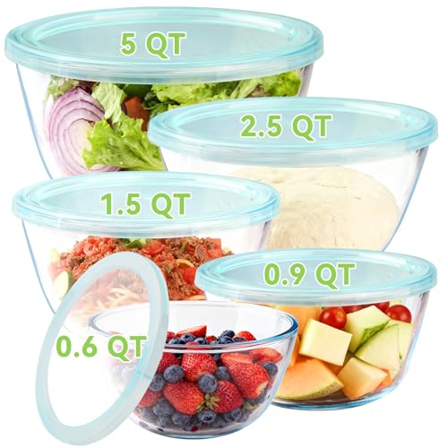 5 Pack Nesting Glass Mixing Bowls with Lids