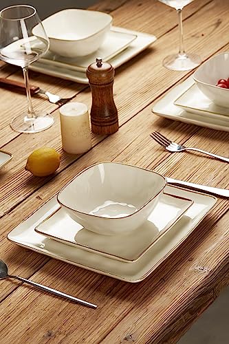 famiware Cereal Bowls Set of 6, Ocean Square 6" Soup Bowls, 23oz Rice Serving Bowl Oatmeal Bowls, Kitchen Bowl Set, Microwave and Dishwasher Safe, Scratch Resistant, Vanilla White