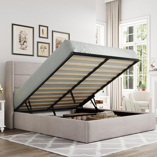 Queen Lift Up Storage Platform Bed with Headboard