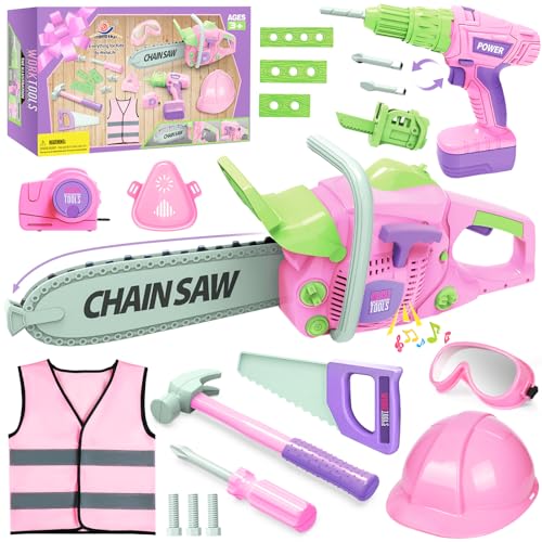 Kids Pretend Tool Set with Toy Chainsaw and Drill