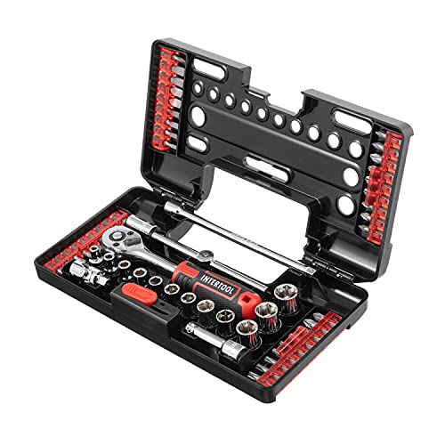 INTERTOOL 57-Piece Socket Wrench Set, 1/4” Drive, SAE & Metric, Bits & Sockets, High Strength Chrome Vanadium Steel VT08-3657