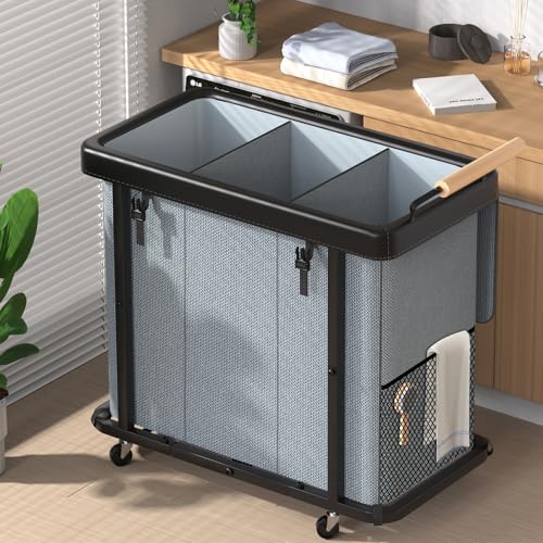 60 Gallon 3-Section Rolling Laundry Hamper