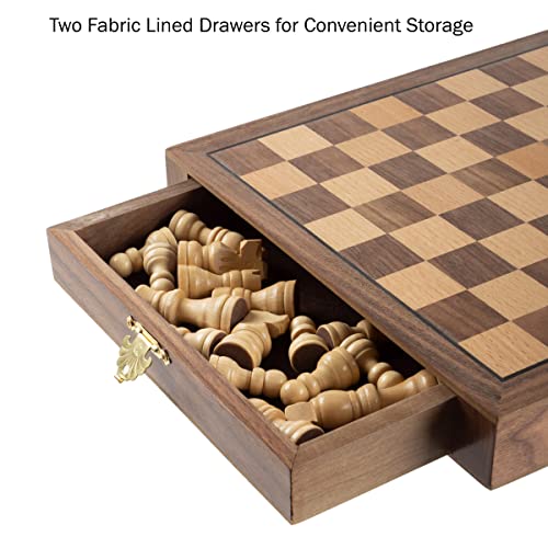 Hey! Play! Inlaid Walnut-Style Magnetized Wood Chess Set with Staunton Wood Chessmen, Brown,1.375x9.875x9.875, 12-21129
