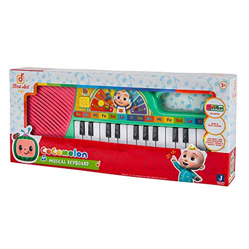 CoComelon First Act Musical Keyboard, 23 Keys; Music and ABC Songs Pre-Recorded, Educational Music Toys, Carry N’ Go Handle