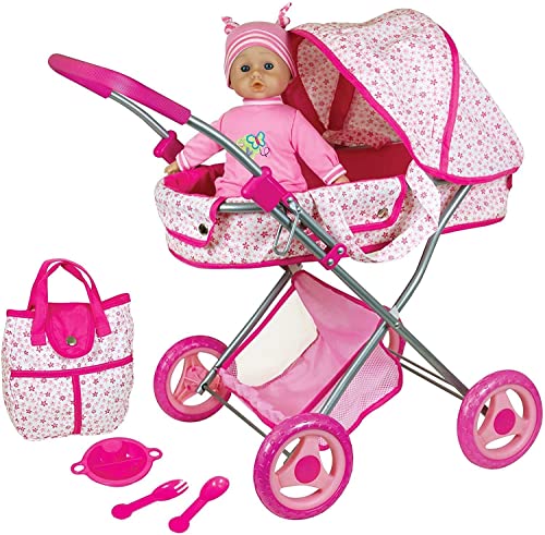 13" Deluxe Doll Pram with Baby Doll & Accessories