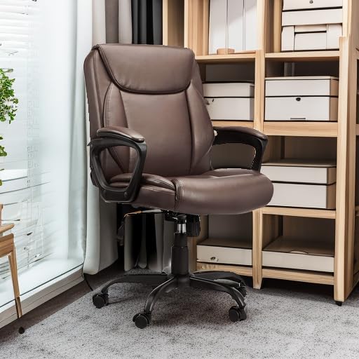 Amazon Basics Classic Puresoft PU Padded Mid-Back Office Computer Desk Chair with Armrest - Brown, 25.75"D x 24.25"W x 42.25"H