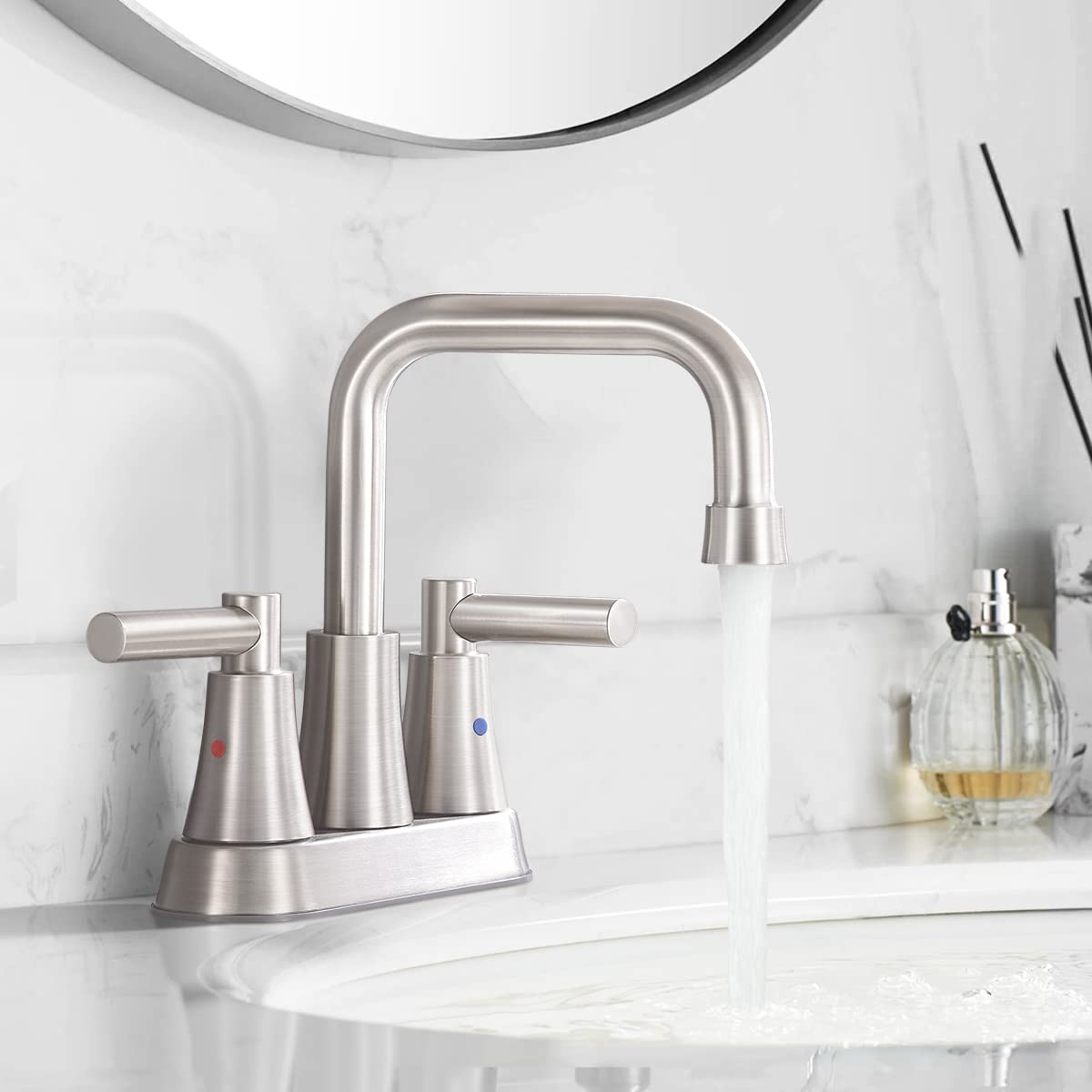 ARRISEA Brushed Nickel Bathroom Faucet 3 Hole 4 Inch Centerset Bathroom Sink Faucet with Pop-up Drain, 2 Handle Centerset Faucet for Bathroom Sink, BF068-1-BN
