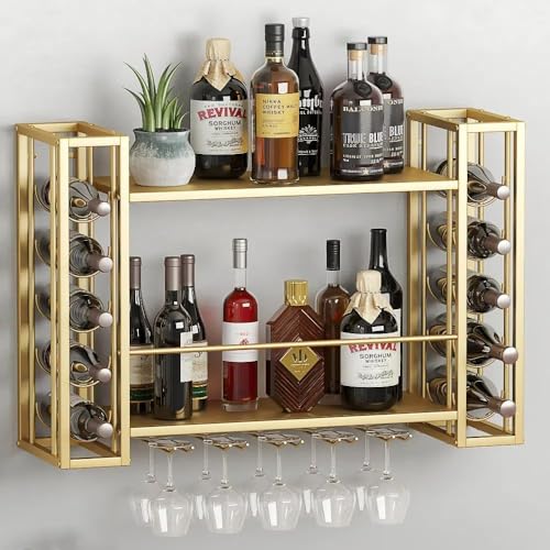 Wall Mounted Wine Rack with Glass Holder Shelf