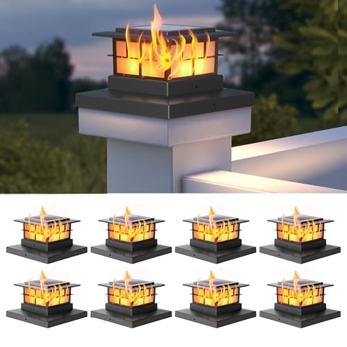 8 Pack Solar Flickering Flame Post Cap Lights