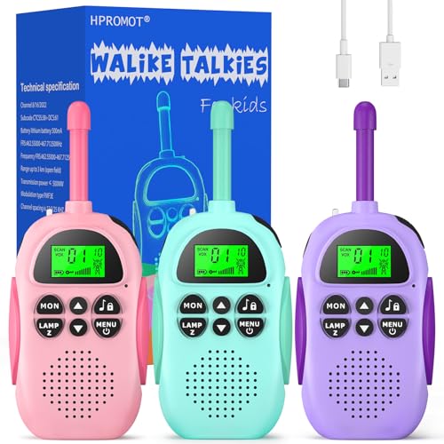 3 Pack Rechargeable Long Range Kids Walkie Talkies