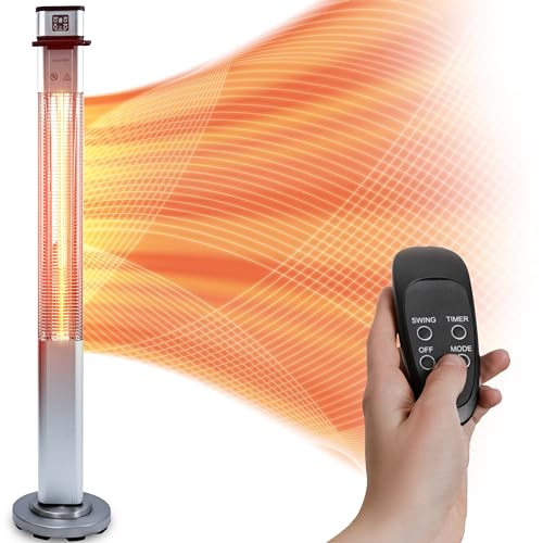 Infrared Electric Patio Heater with Remote, 1500W Indoor Outdoor