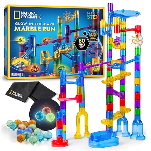 Glowing Marble Run Construction Set with 15 Glass Marbles
