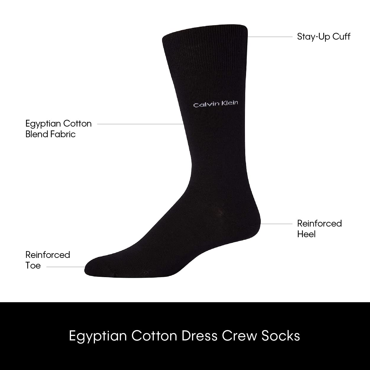 Calvin Klein Men's Dress Socks - Luxury and Egyptian Cotton Blend Dress Socks (2 Pair), Size 7-12, Black Stripe