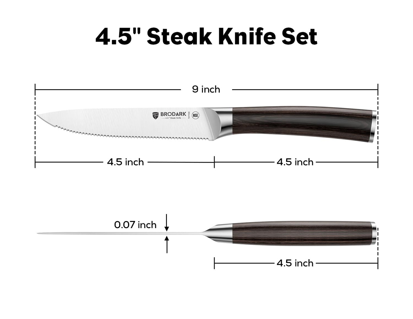 BRODARK 8-Piece Serrated Steak Knife Set
