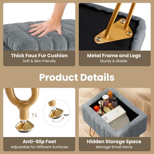 DUMOS Modern Faux Fur Vanity Stool with Storage