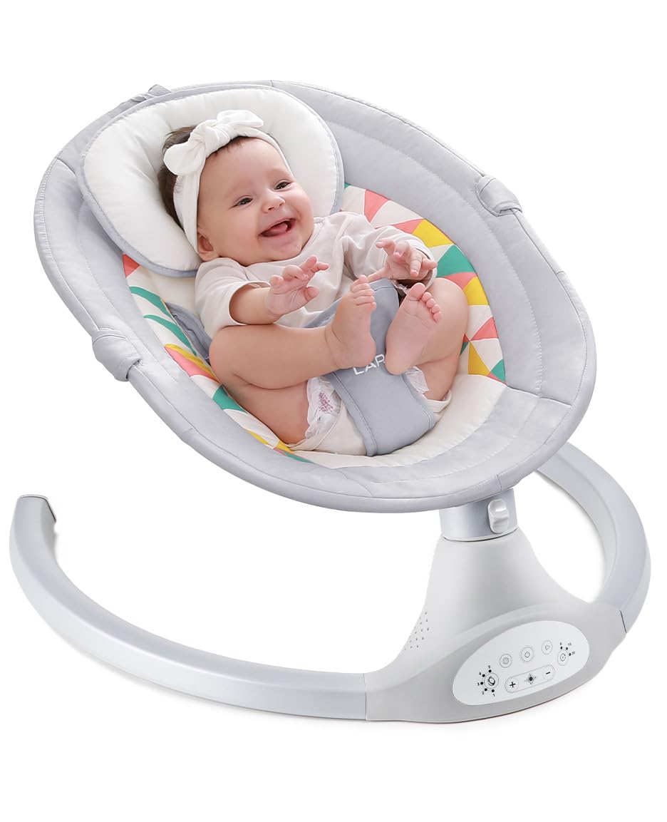 LAREX Baby Swing for Infants, Electric Baby Swings for Newborns Portable Babies Swing with 5 Speeds, Bluetooth Music, Remote Control, Grey