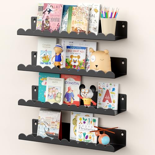 4 Pack Scalloped Metal Nursery Wall Bookshelves
