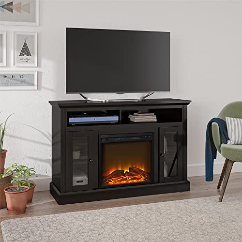 Ameriwood Home Chicago Fireplace TV Stand for TVs up to 50 Inch, Replaceable Electric Fireplace Insert Heater, Realistic Log and Flame Effect, For Living Room or Bedroom, Espresso