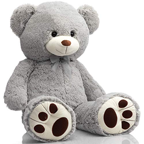 HollyHOME Teddy Bear Stuffed Animal Plush Giant Teddy Bears with Footprints Big Bear 36 inch Gray