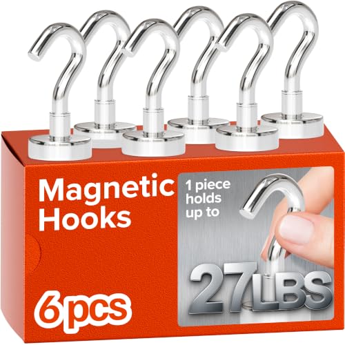 6 Pack Heavy Duty Magnetic Hooks 27lb Neodymium
