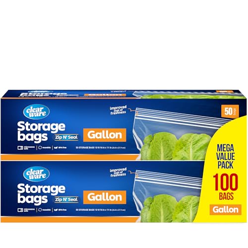 100 Count Gallon Storage Bags Double Zipper Resealable