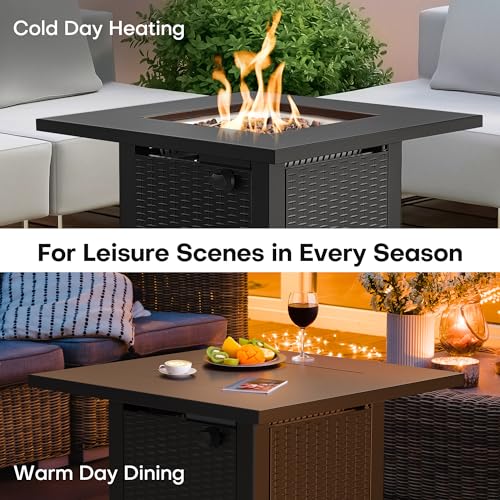LEGACY HEATING Zeta 1 28in Propane Fire Pit Table, 50,000BTU Outdoor Gas Fire Pit, 2 in 1 Firepit Table w/ Lid, Lava Rock, ETL Certified Steel Fire Table add Warmth to Parties on Backyard, Black