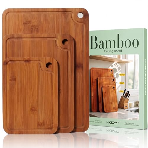3 Pack Bamboo Cutting Board Set with Juice Grooves