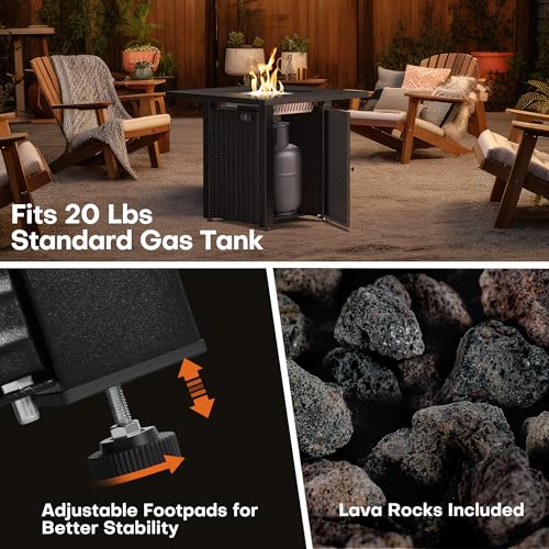 LEGACY HEATING Zeta 1 28in Propane Fire Pit Table, 50,000BTU Outdoor Gas Fire Pit, 2 in 1 Firepit Table w/ Lid, Lava Rock, ETL Certified Steel Fire Table add Warmth to Parties on Backyard, Black