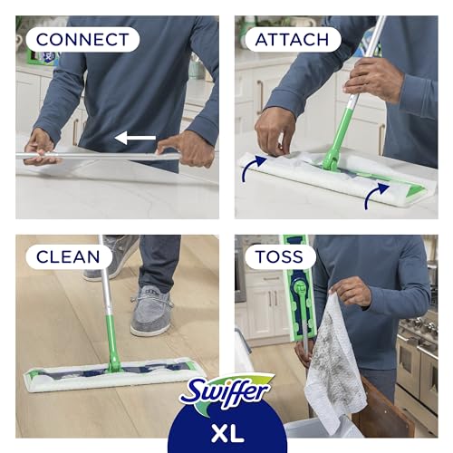 Swiffer Sweeper Dry + Wet XL Sweeping Kit, 1 Sweeper, 8 Dry Cloths, 2 Wet Cloths