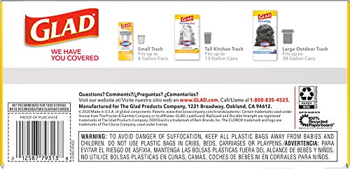 Glad Trash Bags, Large Drawstring Garbage Bags ForceFlex with Clorox, 30 Gallon Black Trash Bags, Mountain Air 50 Count (Package May Vary)