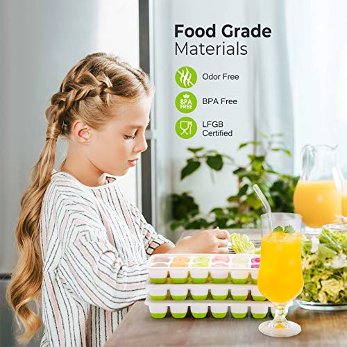 Ice Cube Tray, Easy Release Ice Tray BPA Free, 4 Pack 14-Ice Cube Tray with Lid, Stackable Silicone Ice Cube Mold, Suitable for Frozen Drinks, Coffee, Baby Food and Fruit