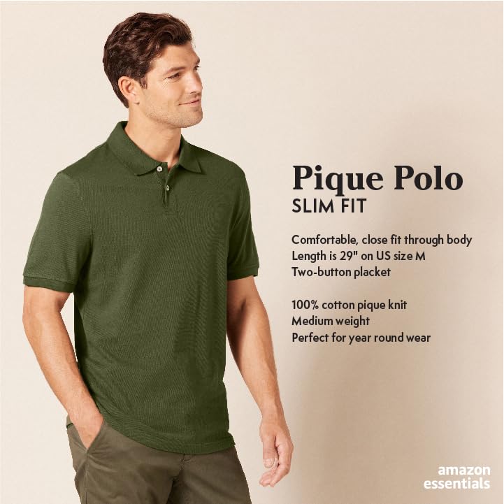 Amazon Essentials Men's Slim-Fit Cotton Pique Polo Shirt, White, Small