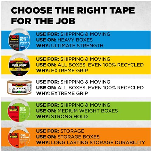 Scotch Heavy Duty Shipping Packing Tape, 4 Rolls
