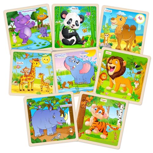 8 Pack Wooden Animal Puzzles for Toddlers