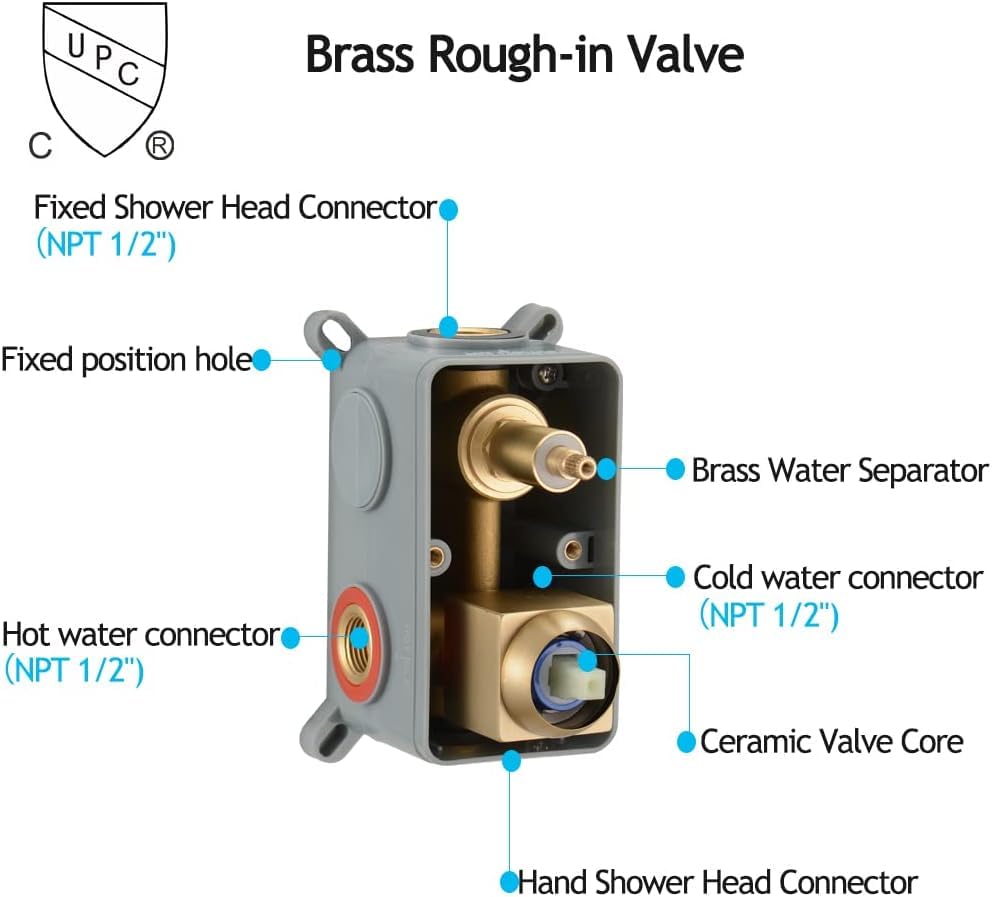 JingGang 10 Inch Ceiling Mounted Shower System Rain Mixer Shower Combo Set Rainfall Shower Head System Brushed Gold Shower Faucet Rough-in Valve Body and Trim Included