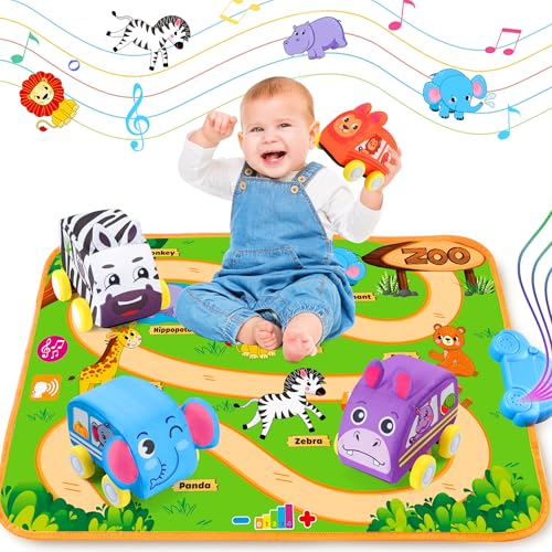 Musical Baby Car Toys with Playmat and Pull-Back Vehicles