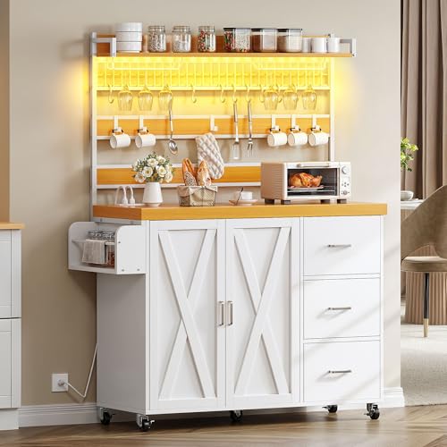 YITAHOME Bakers Rack with Power Outlet and Storage Cabinet