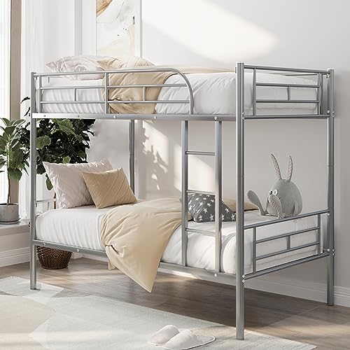 Twin Over Twin Metal Bunk Bed with Ladder