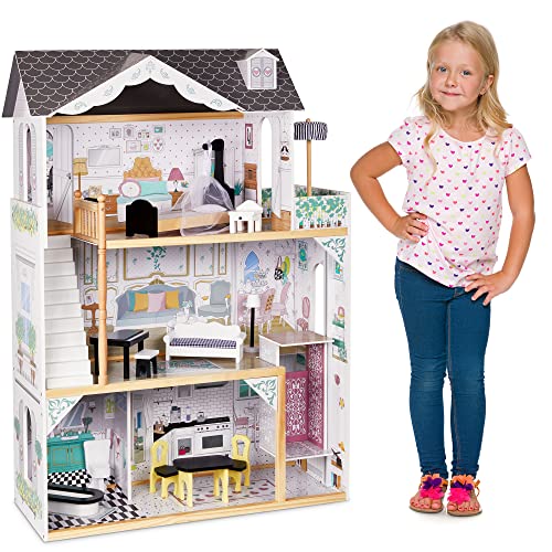 Lil' Jumbl Wooden 3-Story Dollhouse with Furniture