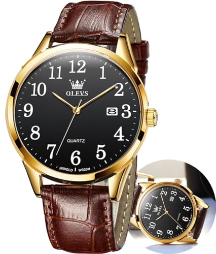 OLEVS Analog Quartz Leather Dress Watch with Date