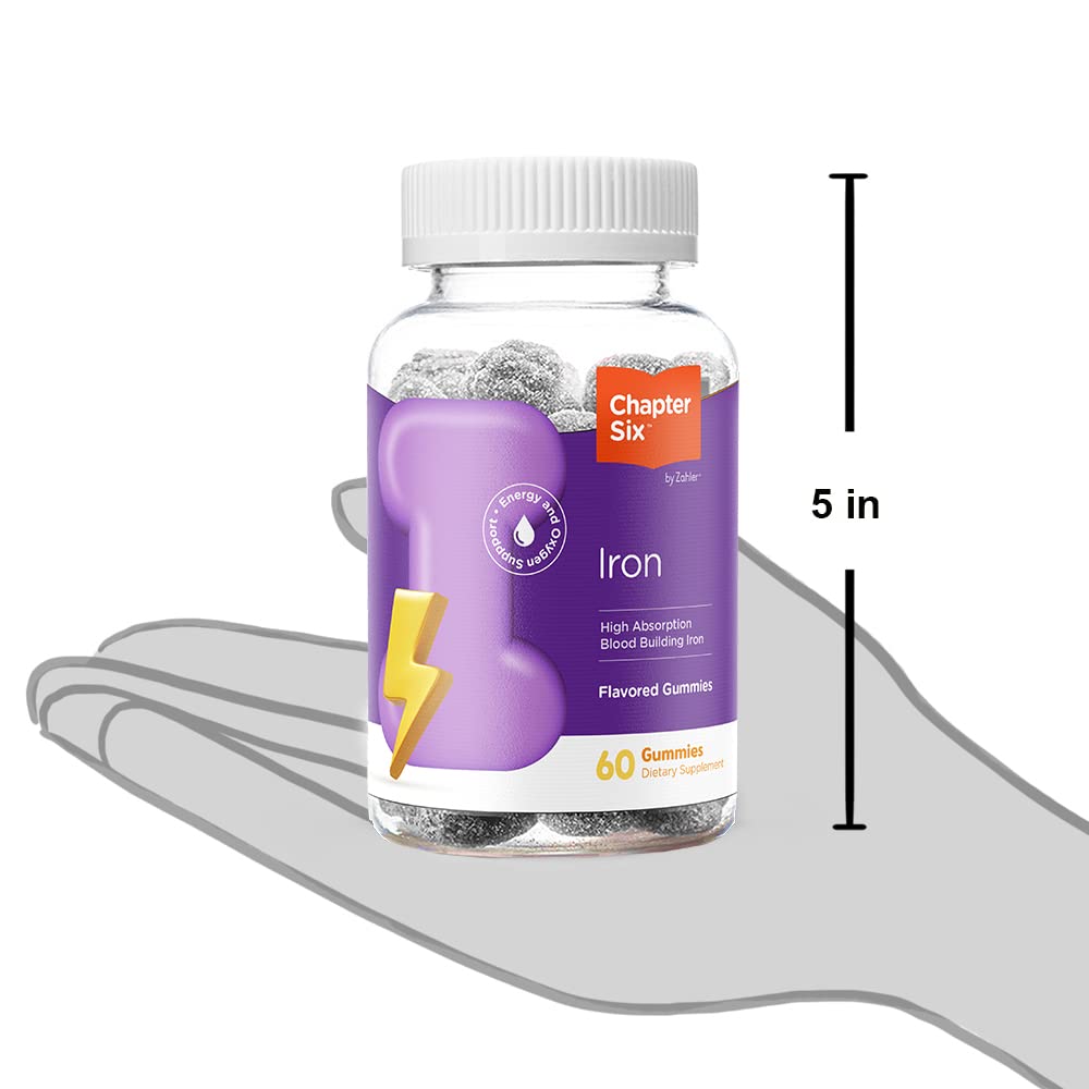 Chapter Six Iron Gummies, Iron Gummies Supplement with Vitamin C, Iron for Adults 10mg, Kosher, 60 Flavored Gummies (10MG)