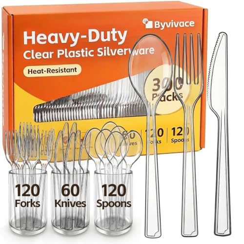 300 Count Heavy Duty Disposable Plastic Silverware Set