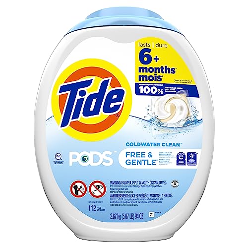 Tide PODS Free and Gentle Laundry Detergent Soap Pacs, 112 Count, Unscented Hypoallergenic Laundry Detergent for Sensitive Skin