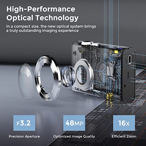 Jckduhan 2.7K HD 48MP Digital Camera - Auto Focus, 16X Zoom, 32GB Memory Card, 2 Batteries, YouTube Vlogging Camera for Kids, Teens, Adults