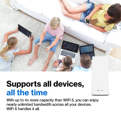 Linksys MX8000 Mesh WiFi Router - AX4000 WiFi 6 Router - Velop Tri-Band WiFi Mesh Router - WiFi 6 Mesh Computer Routers For Wireless Internet - Internet Router - Connect 80+ Devices, 5,400 Sq Ft, 2-Pk